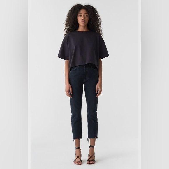 AGOLDE Riley Jeans High Rise Straight Raw Hem Parish Black 25  Aritzia - Picture 4 of 14